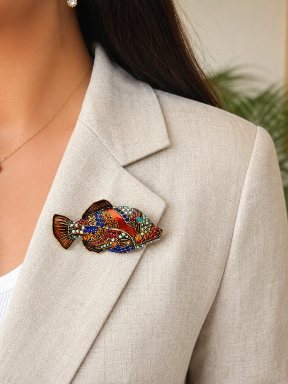 Tropical Reef Fish Brooch Pin Multicolor Rhinestone Enamel Clown Fish Jewelry